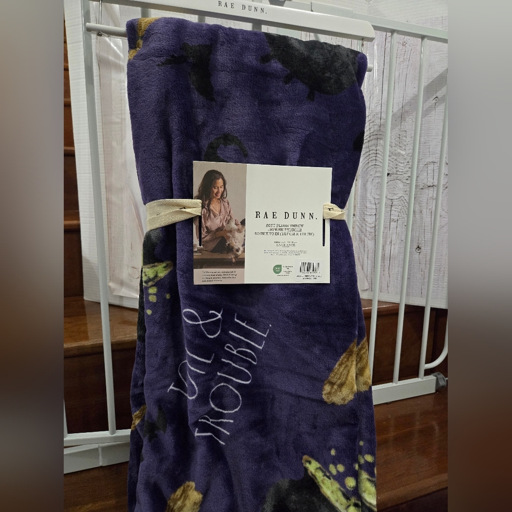 Rae Dunn Halloween "Toil & Trouble" Plush Throw (Purple)